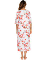 Bata larga de media manga con cremallera para mujer, ropa de dormir de longitud completa, Camisón con bolsillos, bata de baño - details 29