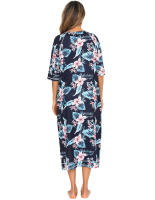 Bata larga de media manga con cremallera para mujer, ropa de dormir de longitud completa, Camisón con bolsillos, bata de baño - details 34