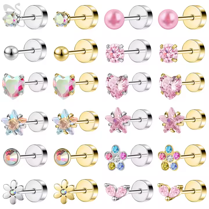 ZS-pendientes de acero inoxidable para mujer y niña, aretes de 20G con forma de corazón, estrella, Circonia cúbica, cristal, Piercing para el lóbulo y la hélice del cartílago, 1 unidad - 1