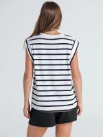 Camiseta a rayas de manga raglán para mujer, Tops de verano a rayas rojas Macron S - details 22