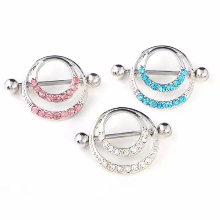 Anillos redondos dobles para pezones, Piercing de pezón de aleación, joyería corporal, 2 piezas, 16G - 1