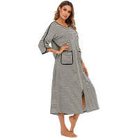 Bata larga con cremallera para mujer, ropa de dormir de longitud completa con bolsillos, camisón de manga 3/4, bata de baño - details 13