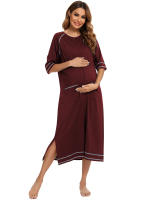Bata larga de media manga con cremallera para mujer, ropa de dormir de longitud completa, Camisón con bolsillos, bata de baño - details 13