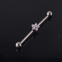 Piercing de titanio g23, 14g, Ópalo, Luna, flor, pendientes de tuerca, doble oreja, puente de oreja, joyería, 1 ud. - details 15