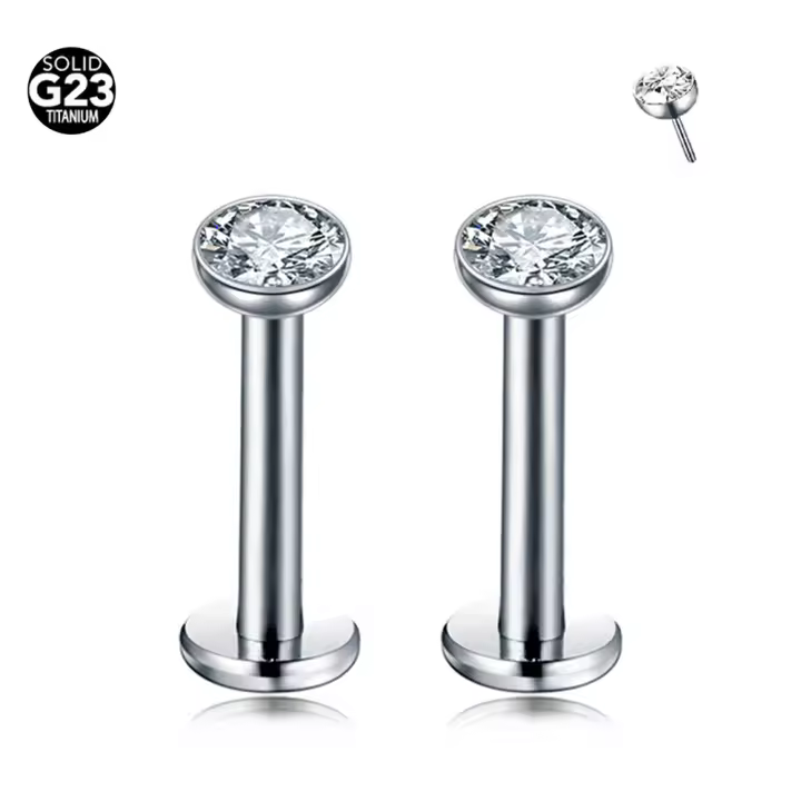 2 piezas ASTM F136, 20G, 16G, 2-4mm, Pin de empuje sin rosca, Labret Stud, titanio, Piercing para nariz, oreja, labio, joyería corporal - 1