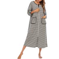 Bata larga con cremallera para mujer, ropa de dormir de longitud completa con bolsillos, camisón de manga 3/4, bata de baño - details 8