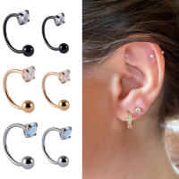Pendientes de acero inoxidable con forma de herradura, aretes de aguja fina de 0,8mm, con tornillo de dientes externos de circonia, 2 piezas, gran oferta - details 1