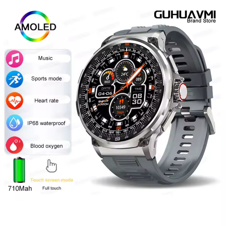 Nuevo Reloj Inteligente 2026 para Exteriores con GPS, Pantalla AMOLED Ultra HD de 1.85 Pulgadas, Llamadas Bluetooth, Batería de 710 mAh, Más de 400 Esferas, Monitor de Ritmo Cardíaco, Resistente al Agua - 1