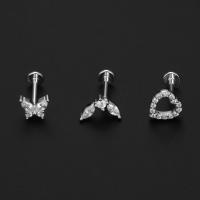 Pendientes de plata de ley 925 con forma de corazón para mujer, joyería fina de circonita blanca, Piercing de mariposa, para fiesta de boda, 1 par - details 4