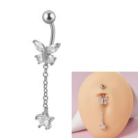Anillos de ombligo quirúrgicos de cristal con borla de corazón y Luna, joyería corporal, anillo de ombligo de mariposa, acero 316L, 1 unidad - details 8