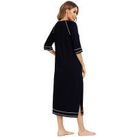 Bata larga de media manga con cremallera para mujer, ropa de dormir de longitud completa, Camisón con bolsillos, bata de baño - details 11
