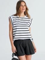 Camiseta a rayas de manga raglán para mujer, Tops de verano a rayas rojas Macron S - details 20