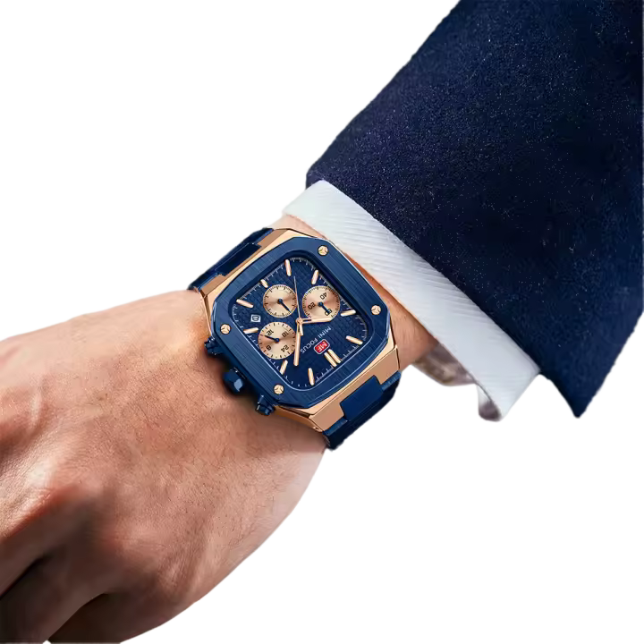 Reloj De Pulsera Para Hombre MINI FOCUS Resistente Al Agua Con Caja De Acero Inoxidable Y Dial Cuadrado Y Rombo Multifuncional - 1