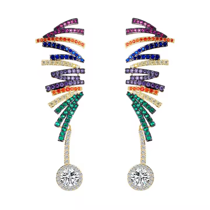 CWWZircons-pendientes largos de compromiso para mujer, piedras de circonita cúbica, Micro pavé multicolor, geométrico, lujo, CZ466 - 1