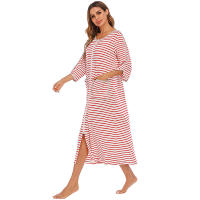 Bata larga con cremallera para mujer, ropa de dormir de longitud completa con bolsillos, camisón de manga 3/4, bata de baño - details 19