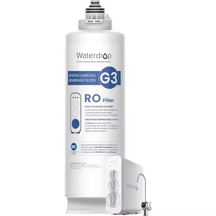 Waterdrop Filtro de WD-G3-N2RO Waterdrop, reemplazo para sistema de ósmosis inversa WD-G3-W, Certificado NSF, 2 años de vida útil - 1