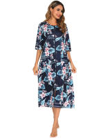 Bata larga de media manga con cremallera para mujer, ropa de dormir de longitud completa, Camisón con bolsillos, bata de baño - details 33