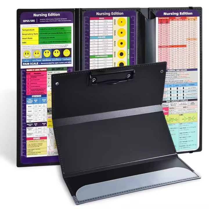 Portapapeles de Enfermería Plegable, Portapapeles de Bolsillo para Enfermeras Negro de 3 Capas con Hojas de Apuntes de Edición Médica, Portapapeles Plegable con Bloc de Notas para Estudiantes, Enfermeras, Doctores y Personal Médico - 1