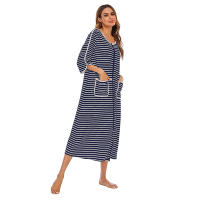Bata larga con cremallera para mujer, ropa de dormir de longitud completa con bolsillos, camisón de manga 3/4, bata de baño - details 24