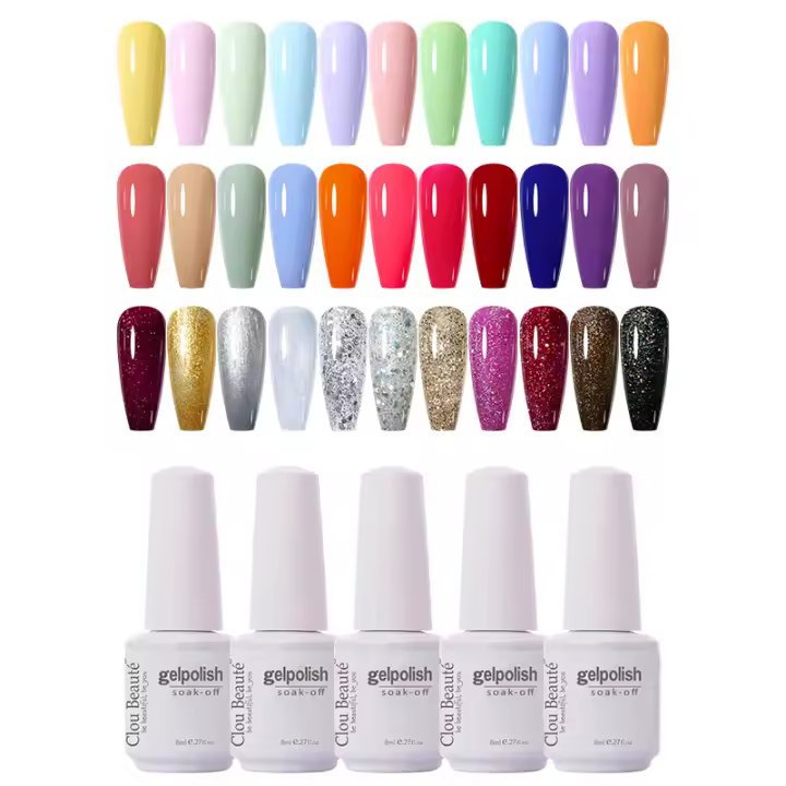Esmalte de Uñas Clou Beaute 10pcs 8ml Botella de Vidrio Blanco Semi Permanente con Diseño de Lentejuelas Coloridas para Arte de Uñas - 1