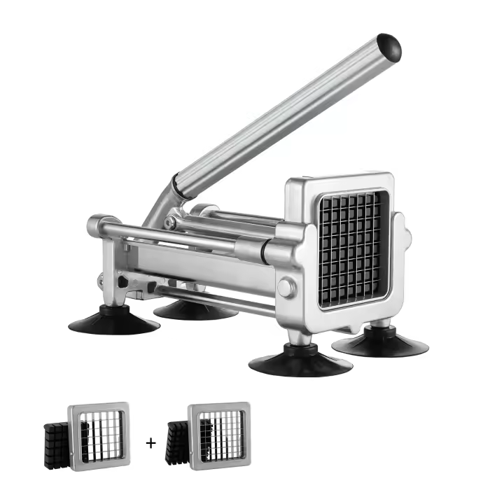 SucceBuy Cortador de papas fritas, rebanador de papas con cuchillas de acero inoxidable de 1/2 pulgada y 3/8 pulgadas, cortador manual para papas, papas fritas, verduras, con ventosas - 1