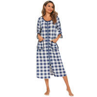 Bata larga con cremallera para mujer, ropa de dormir de longitud completa con bolsillos, camisón de manga 3/4, bata de baño - details 51