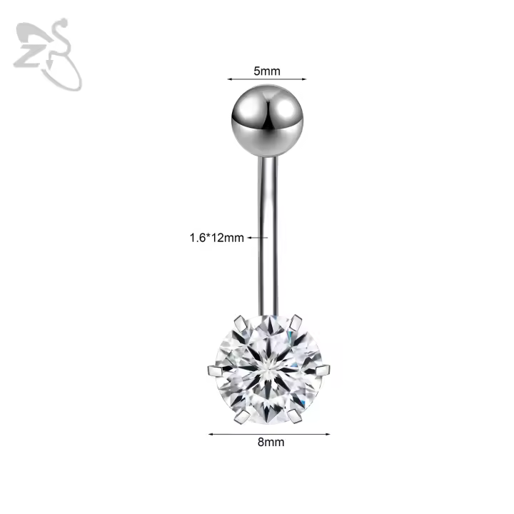 ZS 1 pieza 14G anillo de ombligo de acero inoxidable para mujeres y niñas blanco rosa CZ cristal ombligo Piercings cuerpo Piercing 6/8/10/12MM - 1