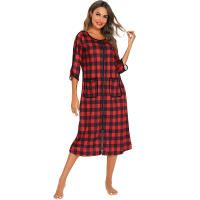 Bata larga con cremallera para mujer, ropa de dormir de longitud completa con bolsillos, camisón de manga 3/4, bata de baño - details 42