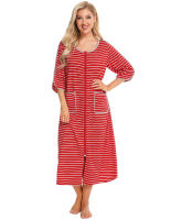Bata larga con cremallera para mujer, ropa de dormir de longitud completa con bolsillos, camisón de manga 3/4, bata de baño - details 35