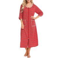 Bata larga con cremallera para mujer, ropa de dormir de longitud completa con bolsillos, camisón de manga 3/4, bata de baño - details 33