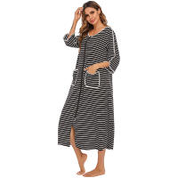 Bata larga con cremallera para mujer, ropa de dormir de longitud completa con bolsillos, camisón de manga 3/4, bata de baño - details 6