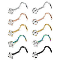 Piercing de acero inoxidable con diamantes de imitación, 2 piezas, 0,8x6 + 3MM, tabique nasal, ganchos, barra, alfiler, anillos para la nariz, joyería para el cuerpo, femenino - details 4