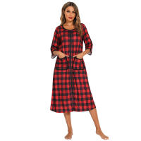 Bata larga con cremallera para mujer, ropa de dormir de longitud completa con bolsillos, camisón de manga 3/4, bata de baño - details 44