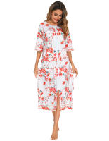 Bata larga de media manga con cremallera para mujer, ropa de dormir de longitud completa, Camisón con bolsillos, bata de baño - details 27