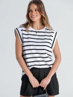 Camiseta a rayas de manga raglán para mujer, Tops de verano a rayas rojas Macron S - details 18
