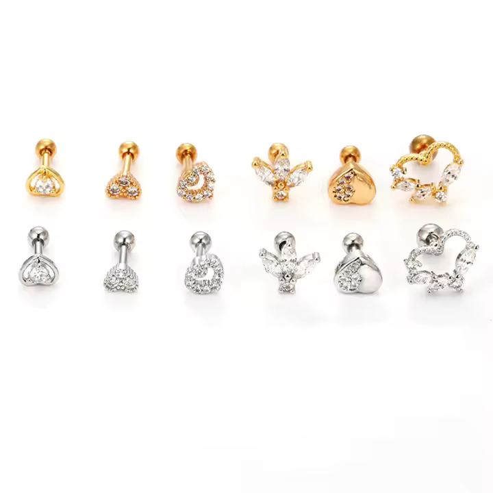 Piercing de acero quirúrgico para oreja, aretes de cristal para cartílago, 2 piezas, 16G, 16G - 1