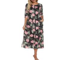 Bata larga de media manga con cremallera para mujer, ropa de dormir de longitud completa, Camisón con bolsillos, bata de baño - details 40