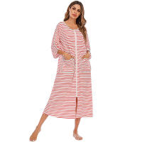 Bata larga con cremallera para mujer, ropa de dormir de longitud completa con bolsillos, camisón de manga 3/4, bata de baño - details 17