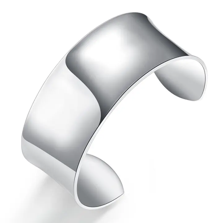 Brazaletes redondos lisos de Plata de Ley 925, joyería de moda - 1