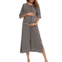 Bata larga de media manga con cremallera para mujer, ropa de dormir de longitud completa, Camisón con bolsillos, bata de baño - details 19