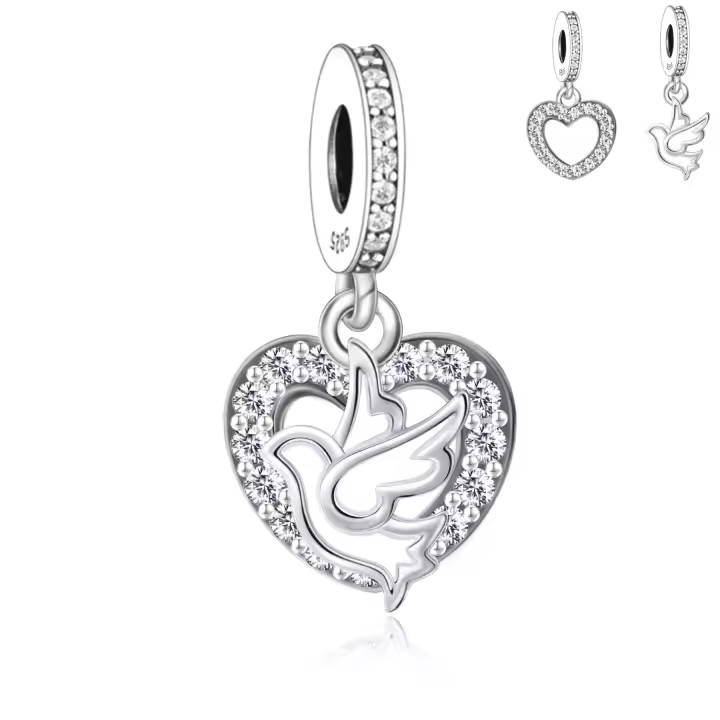 Abalorio de plata de ley 100% 925 para pulsera, dije compatible con brazalete Original, joyería, regalo de cumpleaños, pájaro, espíritu, Paloma, amor, Fe, Esperanza - 1