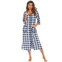 Bata larga con cremallera para mujer, ropa de dormir de longitud completa con bolsillos, camisón de manga 3/4, bata de baño - details 46