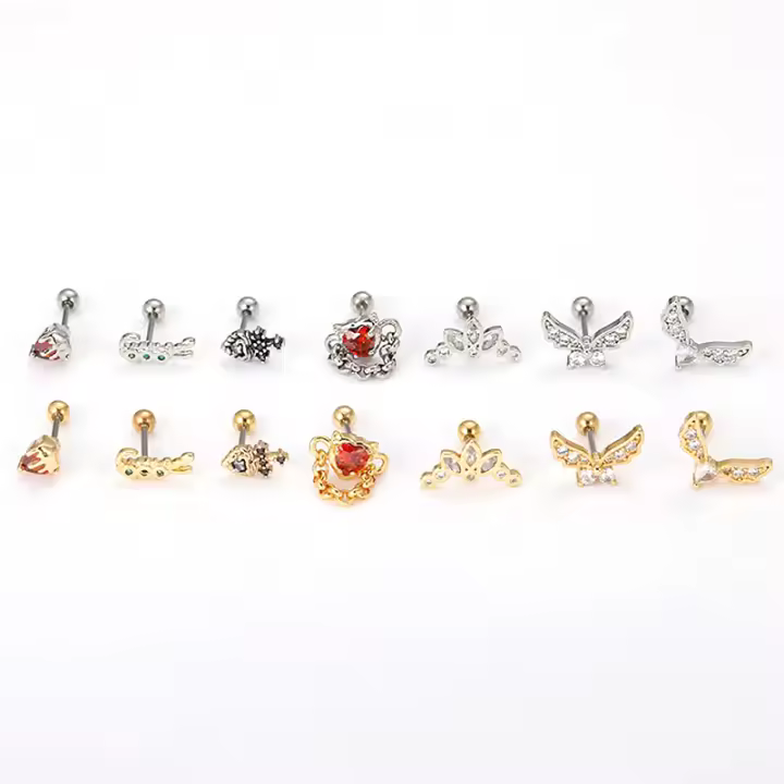 Piercing de acero inoxidable con Circonia cúbica para mujer, aretes, piercing, 2 piezas, a la moda - 1