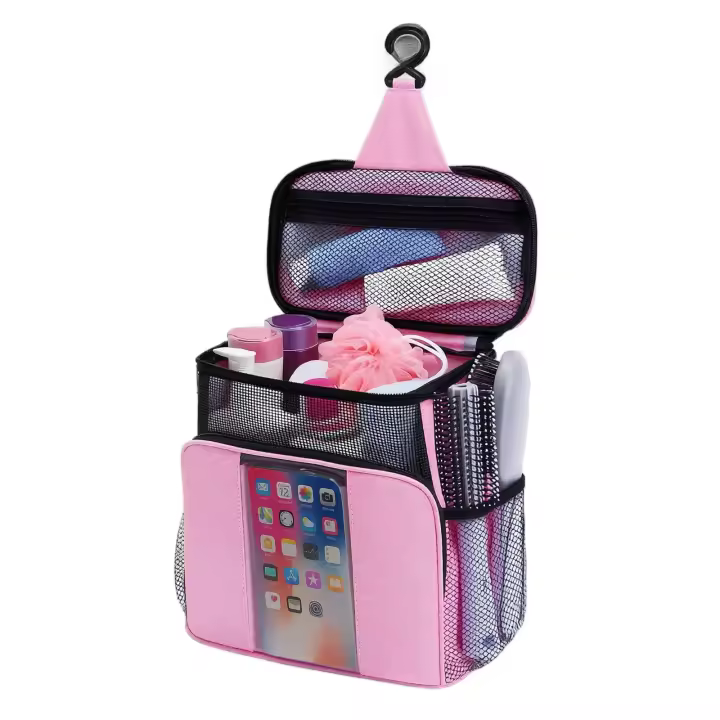Bolsa De Viaje Portátil Con Bolsillo Para Teléfono Y Tapa Impermeable Bolsa De Ducha De Secado Rápido Para Baño Para Mujeres - 1