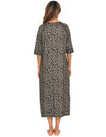 Bata larga de media manga con cremallera para mujer, ropa de dormir de longitud completa, Camisón con bolsillos, bata de baño - details 24