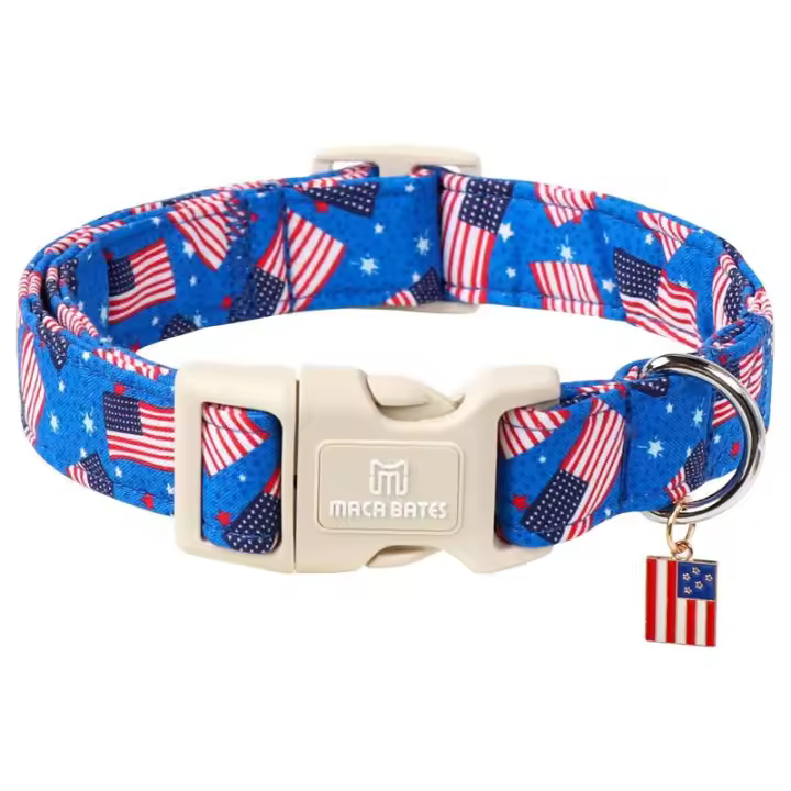 Maca Bates Collar para perro del 4 de julio – Collar patriótico suave ajustable con hebilla de seguridad, diseño de bandera estadounidense para perros pequeños a XL - 1