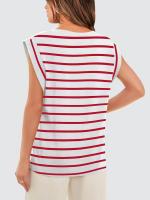 Camiseta a rayas de manga raglán para mujer, Tops de verano a rayas rojas Macron S - details 11