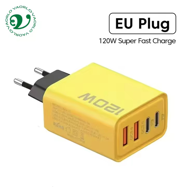 VAORLO-cargador ultrarrápido de 120W, 4 puertos USB C PD, carga rápida USB 3,0 tipo C, cargador de enchufe UE y EE. UU. para Xiaomi iPhone 15 Pro Max - 1