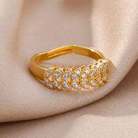 Anillos abiertos de circonio de acero inoxidable de Color dorado para mujer, estética clásica, uso diario, anillo abierto ajustable, regalo de joyería de vacaciones - details 1