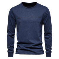 AIOPESON-Camiseta de manga larga para hombre, camisa informal con estampado de letras de Color sólido, 100% algodón, nueva, Primavera - details 4